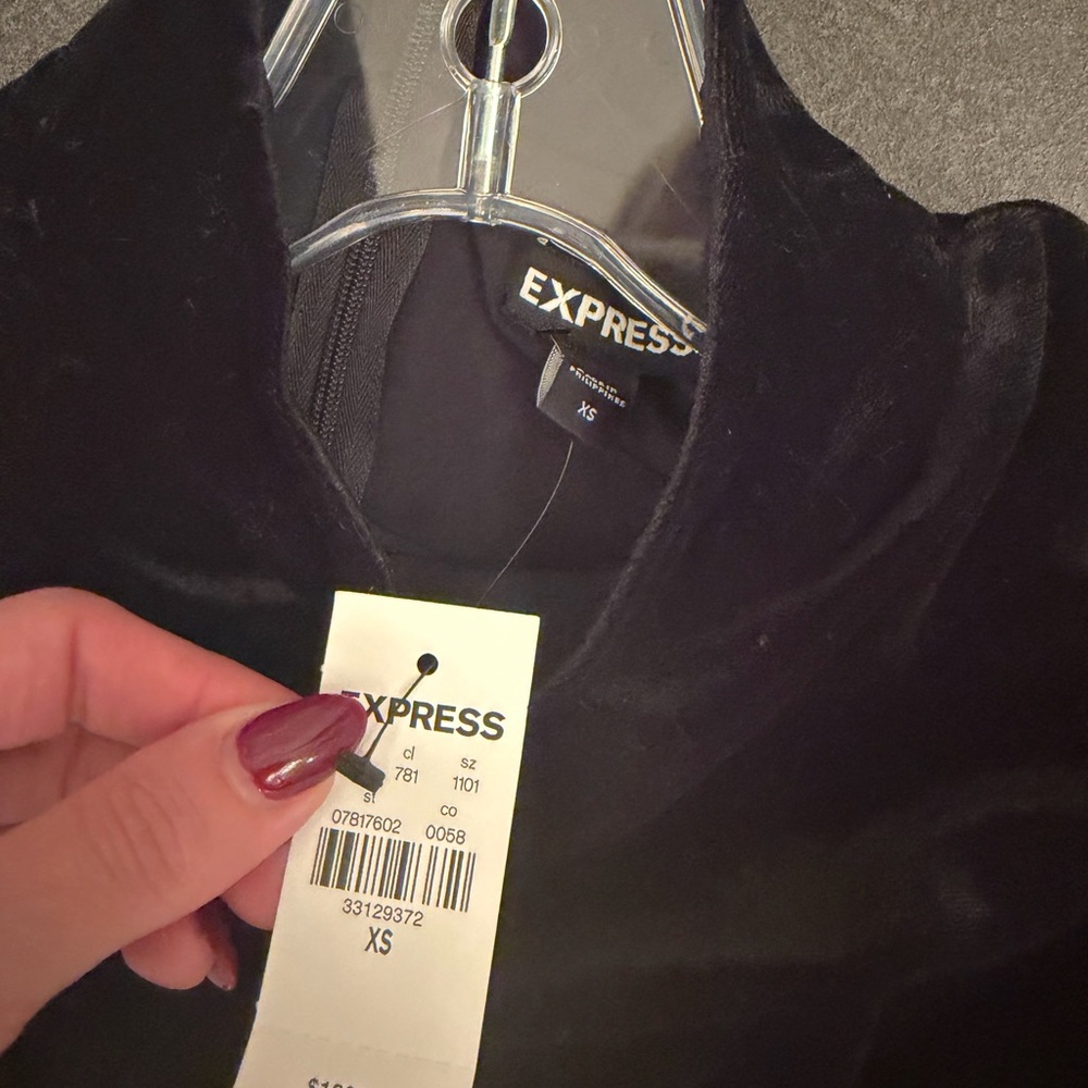 Express Black Velvet Long Sleeve Dress xs mock neck - Picture 2 of 5